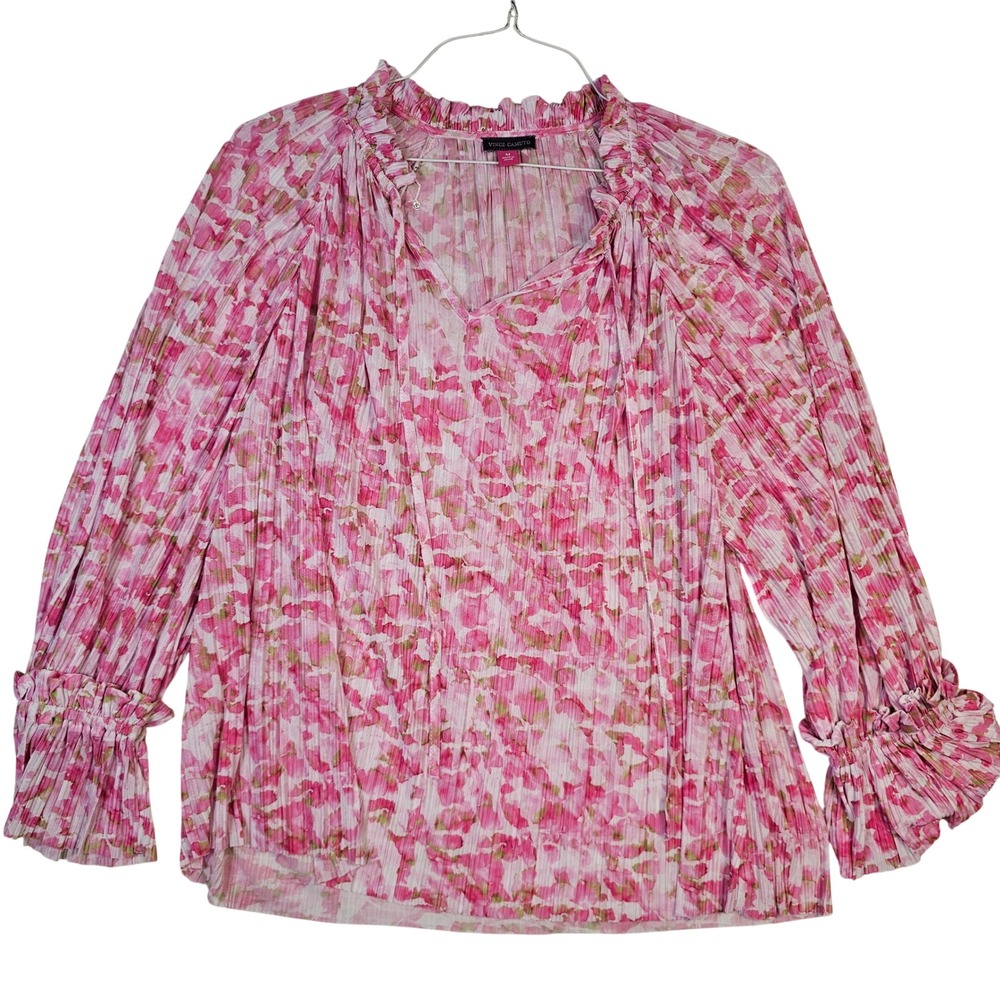 Vince Camuto Pink Floral Pleated Ruffle Sleeve Peasant Blouse Medium